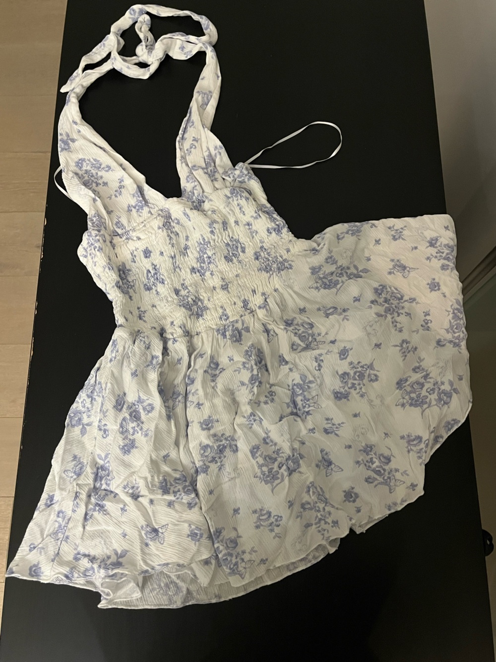 Garage White dress with Light Blue Floral Detail